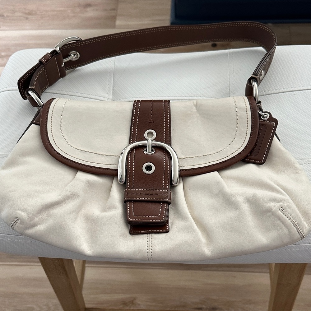 Coach Cream and Brown Shoulder Bag